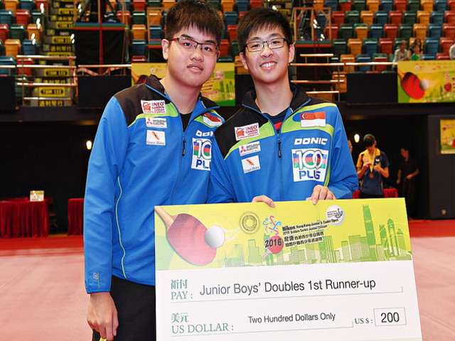 Singapore Juniors Secured Silver In the Boys’ Doubles Event At The 2016 Hong Kong Junior  & Cadet Open- ITTF Golden Series Junior Circuit, 15 Jul 2016 – 19 Jul 2016