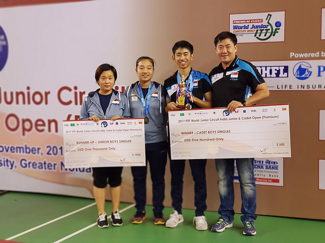 Singapore Youth Paddler – Koen Pang won the Cadet Singles and finished second in the Junior Singles at the ITTF India Junior & Cadet Open, Greater Nodia, IND, 28 October 2017 to 1 November 2017