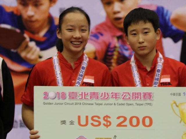 Congrats to Zhou Jingyi/ Ser Lin Qian for winning a GOLD medal  at the 2018 Chinese Taipei Junior & Cadet Open-ITTF Golden Series Jr.Circuit