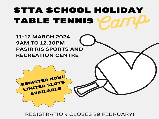 Register now for the STTA March School Holiday Table Tennis Camp