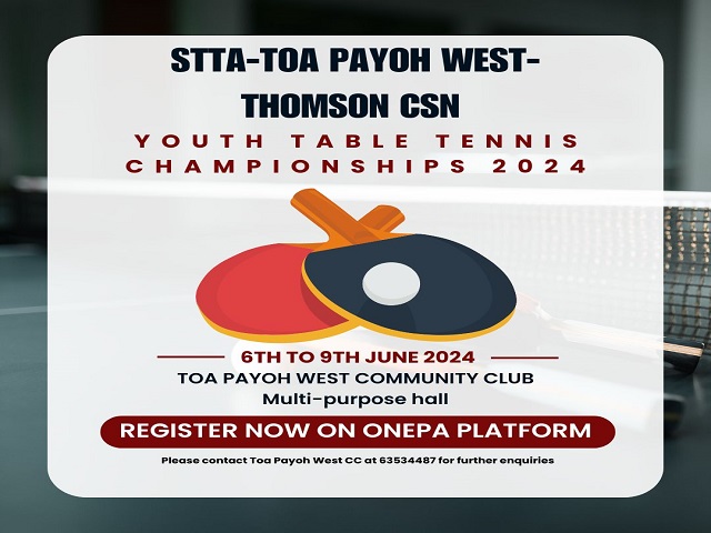 Registration now open for STTA-Toa Payoh West-Thomson CSN Youth Table Tennis Championships 2024