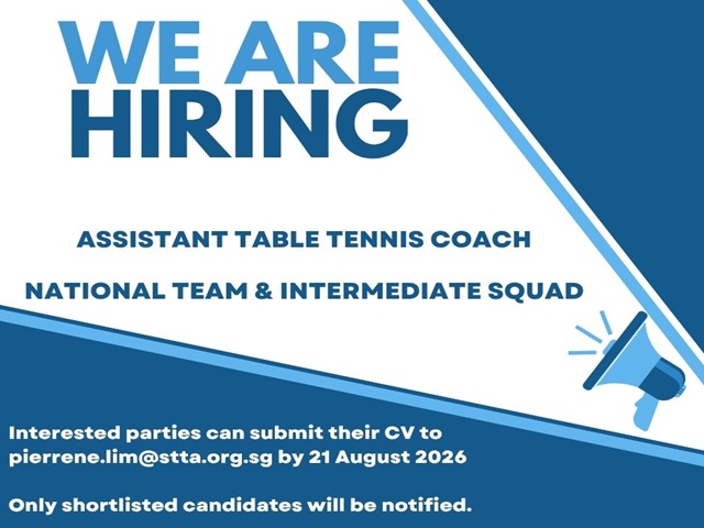 We are hiring – Assistant Table Tennis Coach, NT & IS